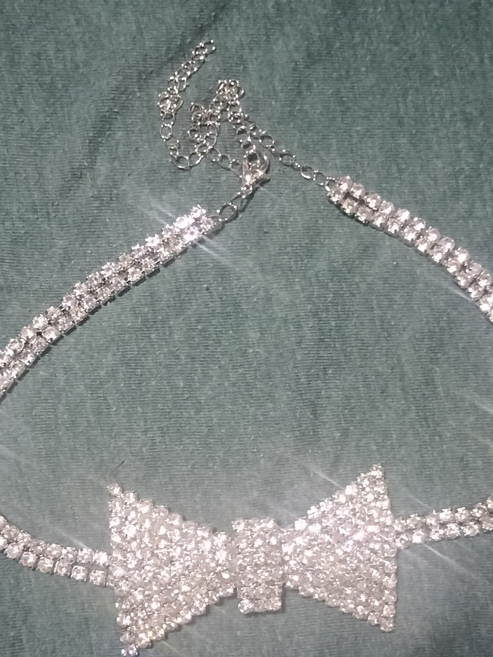 Crystal Bow Choker Necklace - Silver Rhinestone Necklace